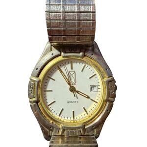 Vintage DSI Quartz Men's Two-Tone White Dial Day-Date Analog Wristwatch